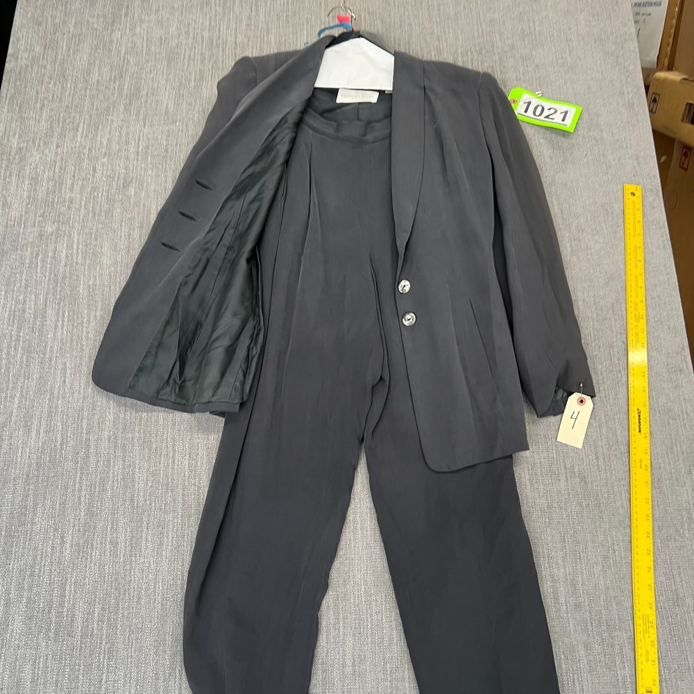 Dana Buchman 2-Piece Blazer & Pants Set Womens 4 (8) Charcoal Gray Silk Formal